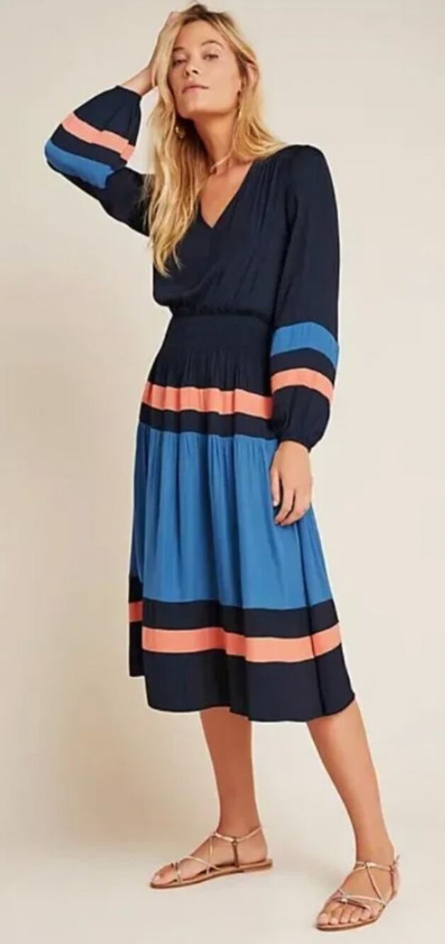 Anthropologie Current Air Aidy Colorblocked Midi Navy Dress Large